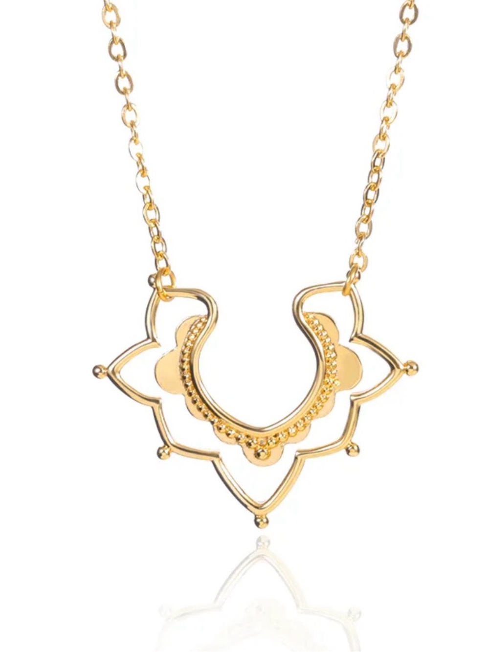 Gold Lotus Crescent Pendant Necklace | Gold-Plated Stainless Steel